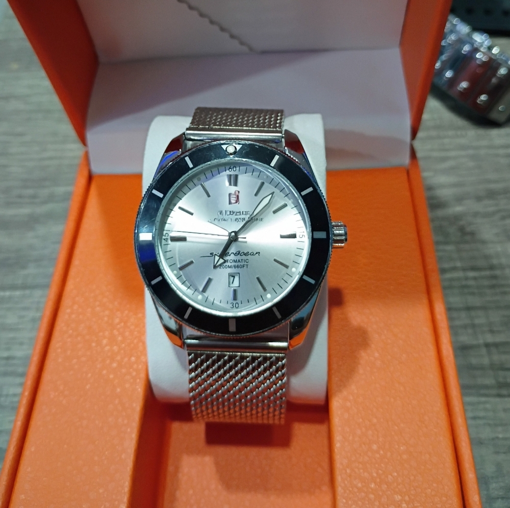 Silver and Black Watch with Mesh Band